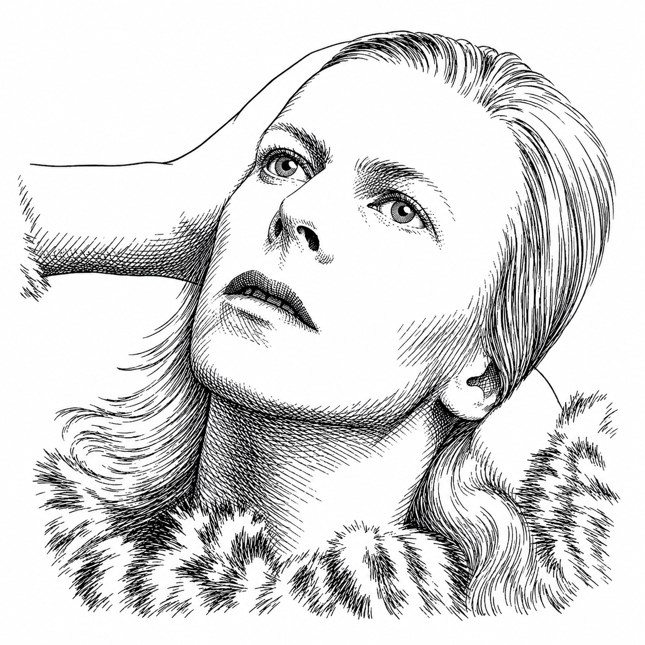 Line drawing portrait of David Bowie